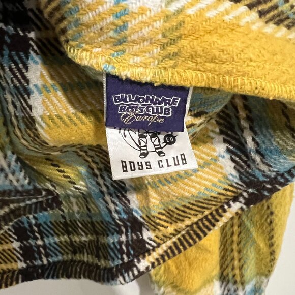 BILLIONAIRE BOYS CLUB Yellow Plaid Snap Down WEALTH Shirt sz LARGE L - Picture 6 of 9